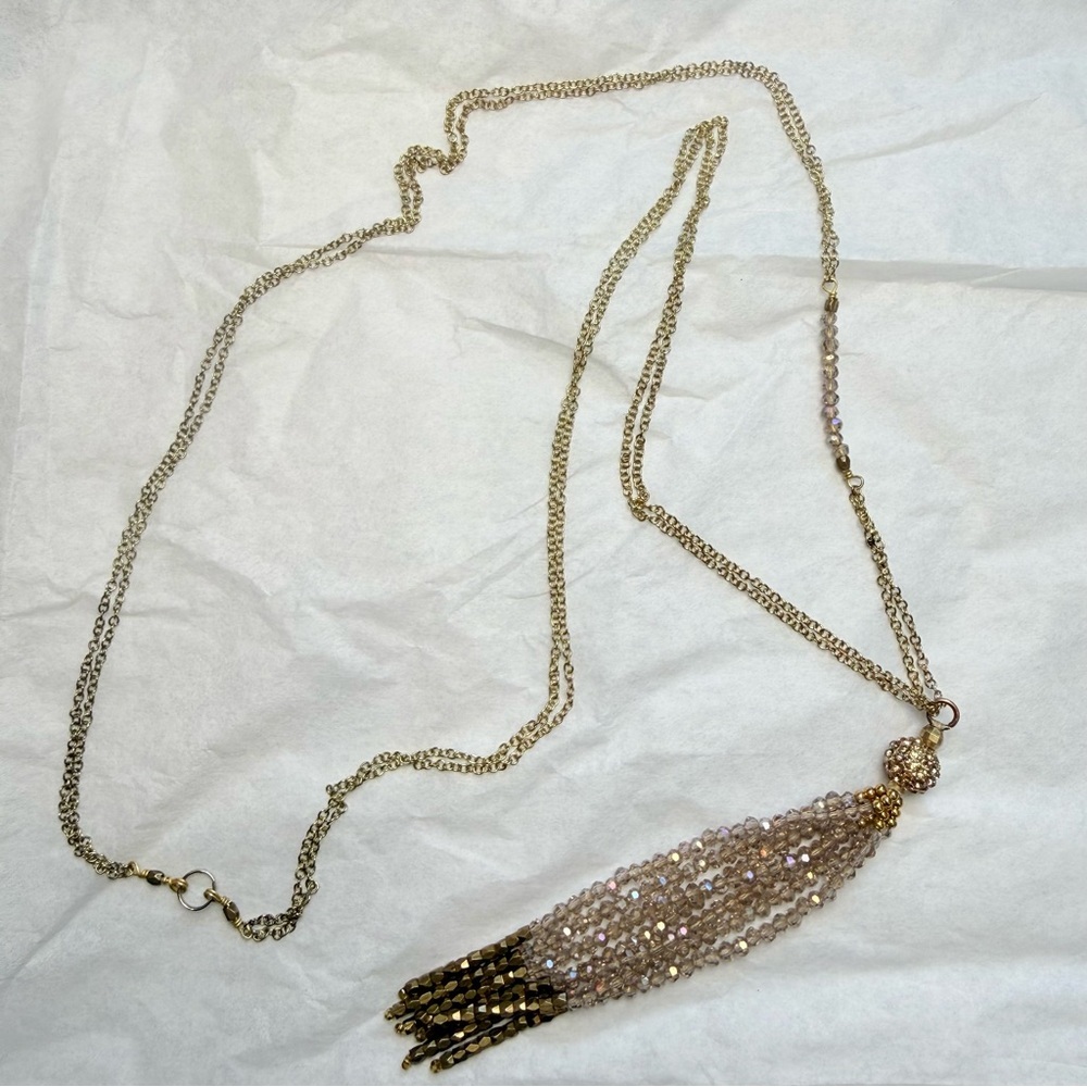 Vintage Beaded Gold Toned Tassel Necklace